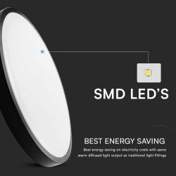 plafoniera led 30w ip44 cu senzor 4000k alb neutru - negru
