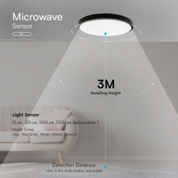 plafoniera led 30w ip44 cu senzor 4000k alb neutru - negru
