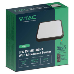 plafoniera led 36w ip44 cu senzor 4000k alb neutru - negru