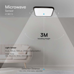 plafoniera led 36w ip44 cu senzor 4000k alb neutru - negru