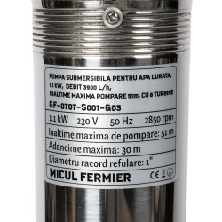 pompa submersibila pentru apa curata, 1.1 kw, debit 3900 l/h, inaltime maxima pompare 51 m, 8 turbine