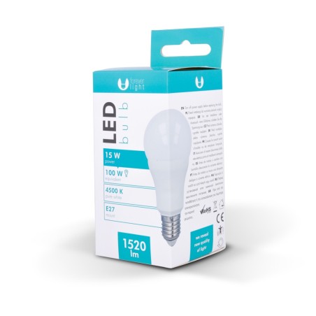 Bec LED E27 A65 15W 230V 4500K 1500lm lumina normala zi