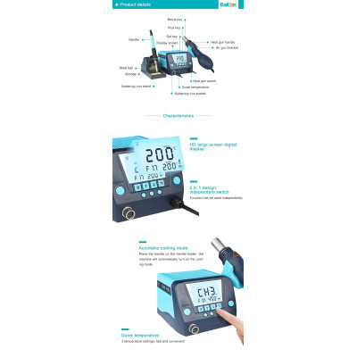 Bakon, Statie service Bakon Bk881 2 in 1 Afisaj LCD letcon si suflanta aer cald -19, dioda.ro