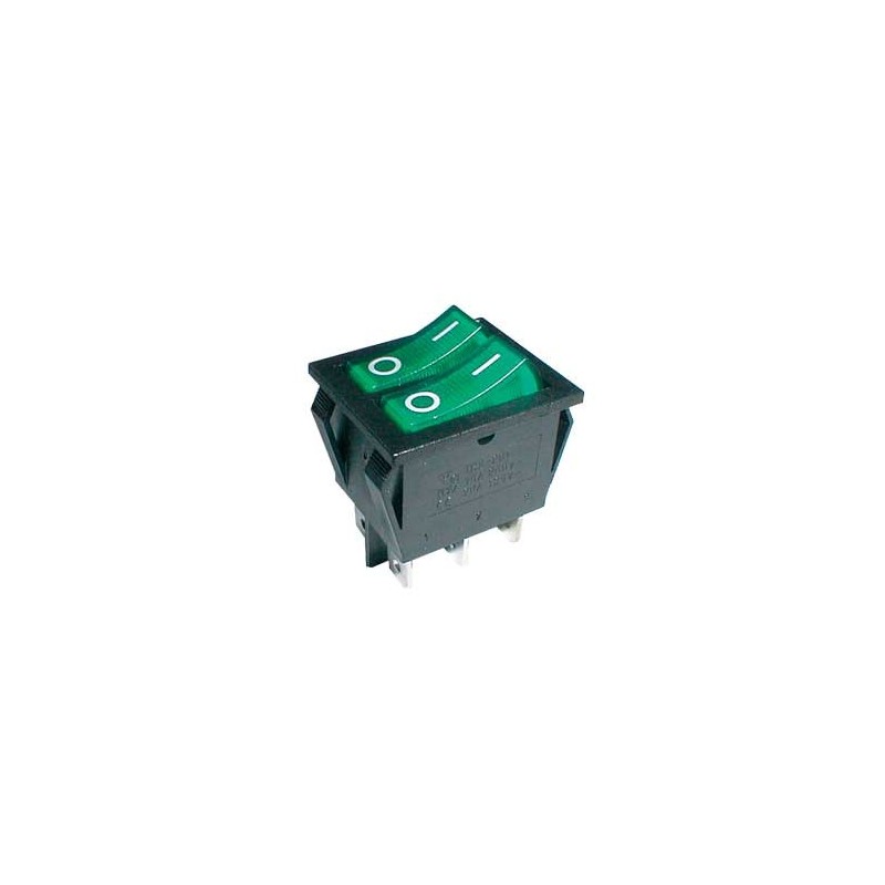 Comutatoare basculante, Comutator basculant 2x (2pol./3pin) ON-OFF 250V / 15A - verde transparent -1, dioda.ro