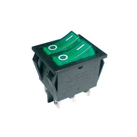 Comutatoare basculante, Comutator basculant 2x (2pol./3pin) ON-OFF 250V / 15A - verde transparent -1, dioda.ro