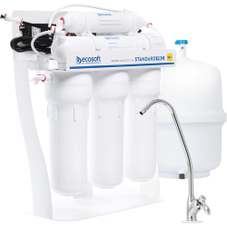 Standard PRO reverse osmosis filter with mineralization and pump on metal rack