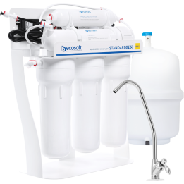 Standard PRO reverse osmosis filter with mineralization and pump on metal rack