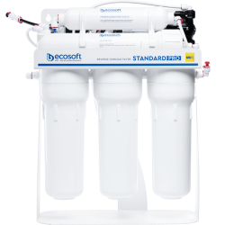 Standard PRO reverse osmosis filter with mineralization and pump on metal rack