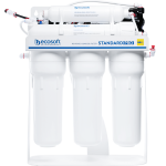 Standard PRO reverse osmosis filter with mineralization and pump on metal rack