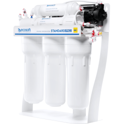Standard PRO reverse osmosis filter with mineralization and pump on metal rack