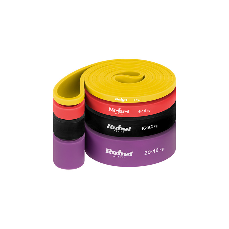 set 4 benzi elastice latex power band 4-32kg rebelactiv set 4 benzi elastice latex power band 4-32kg rebelactiv