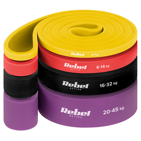 set 4 benzi elastice latex power band 4-32kg rebelactiv