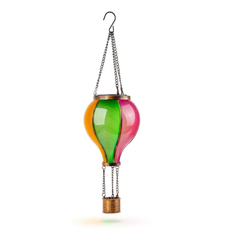 lampa solara suspendabila - balon cu aer cald - efect de flacara - 12 led galbene - 11 x 11 x 37 cm