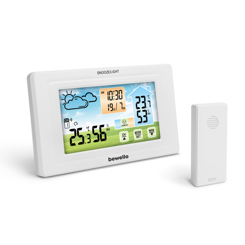 termometru digital si ceas cu alarma - exterior / interior - usb, baterie - alb