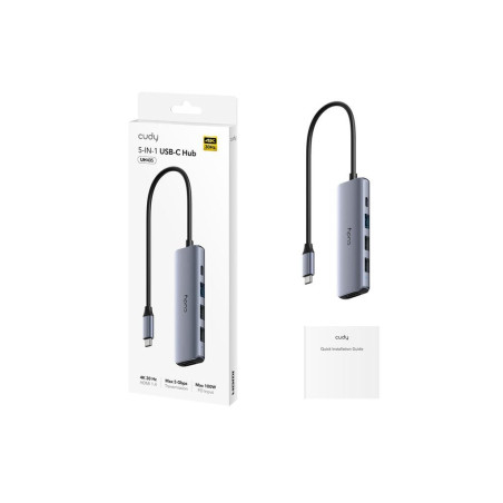 adaptor usb-c tata - hdmi mama, 4k30hz, pd 100w, 1x usb-a 3.0 5gbps, 2x usb-a 2.0 cudy uh405