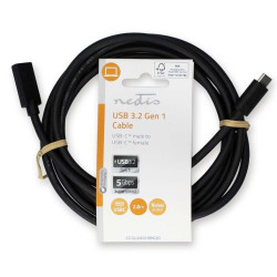 cablu usb-c tata - usb-c mama, 2m, 4k60hz, 60w, negru, nedis