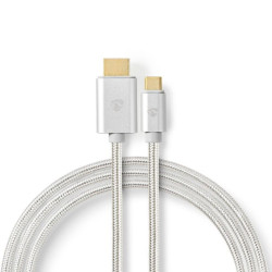 cablu usb-c tata - hdmi tata, 4k 60hz, 2m, aluminiu, nedis