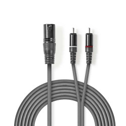 cablu xlr stereo nedis xlr 3-pin tata - 2x rca tata 1.5m gri nedis