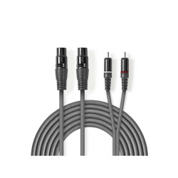 cablu audio xlr nedis 2x xlr 3-pini mama - 2x rca tata, 3m, gri