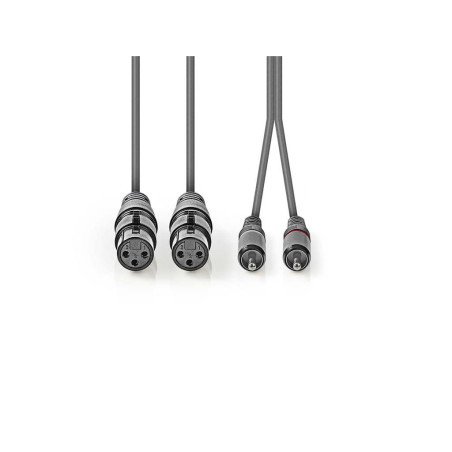 cablu audio xlr nedis 2x xlr 3-pini mama - 2x rca tata, 3m, gri