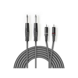 cablu audio stereo 2x 6.35 mm tata - 2x rca tata 1.5 m, gri, nedis