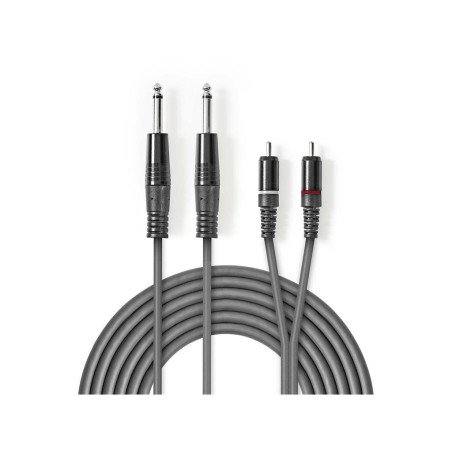 cablu audio stereo 2x 6.35 mm tata - 2x rca tata 1.5 m, gri, nedis