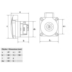 priza schuko cu montaj pe panou bemis by8-1402-2700 2p+e, 16a, 250v, ip44