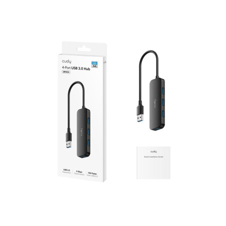 hub usb 3.0 cudy uh40a, 4x usb3.0, negru