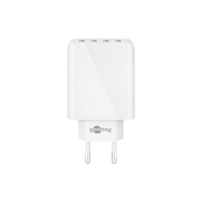 incarcator retea goobay, 4x usb-a, 30w, design slim, alb