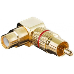 mufa rca mama - rca tata cotit 90 grade, aurita, inel rosu