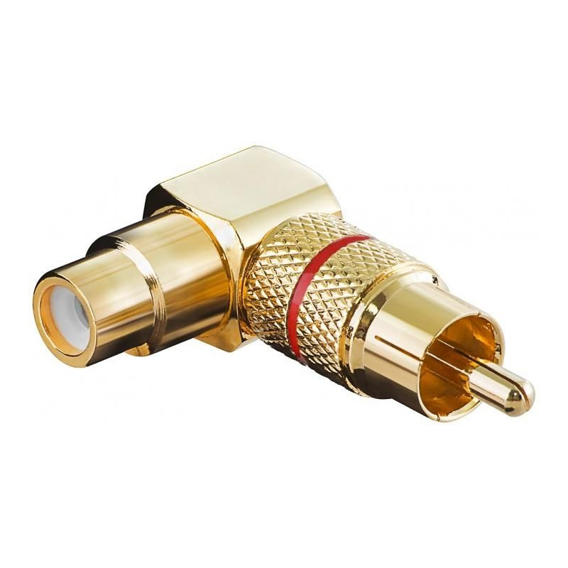 mufa rca mama - rca tata cotit 90 grade, aurita, inel rosu