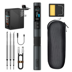 ciocan de lipit 100w, afisaj digital, usb-c, 1.2m, fnirsi hs-02b, pachet h. profile, incarcator 100w gan, 2 varfuri extra