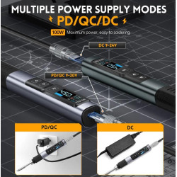 ciocan de lipit 100w, afisaj digital, usb-c, 1.2m, fnirsi hs-02b, pachet h. profile, incarcator 100w gan, 2 varfuri extra