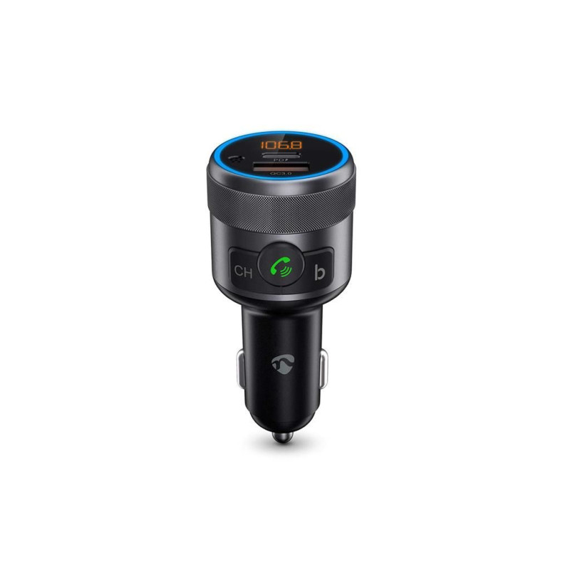 modulator fm nedis, bluetooth, bass boost, hands-free, pd, 1x usb-c, 1x usb-a, asistent vocal, negru