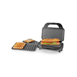 sandwich maker, grill, waffle, 900 w, placi antiaderente 28 x 15 cm, otel inoxidabil/plastic, nedis