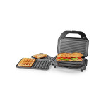 sandwich maker, grill, waffle, 900 w, placi antiaderente 28 x 15 cm, otel inoxidabil/plastic, nedis