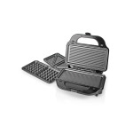 sandwich maker, grill, waffle, 900 w, placi antiaderente 28 x 15 cm, otel inoxidabil/plastic, nedis