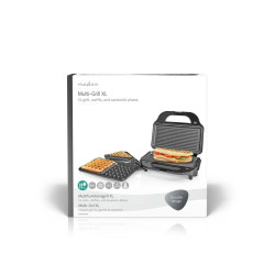 sandwich maker, grill, waffle, 900 w, placi antiaderente 28 x 15 cm, otel inoxidabil/plastic, nedis