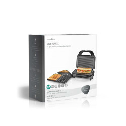sandwich maker, grill, waffle, 900 w, placi antiaderente 28 x 15 cm, otel inoxidabil/plastic, nedis