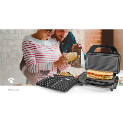 sandwich maker, grill, waffle, 900 w, placi antiaderente 28 x 15 cm, otel inoxidabil/plastic, nedis