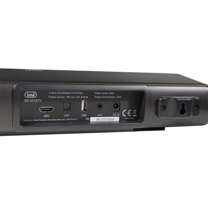 soundbar mini 2.0 trevi sb 8312 tv, bluetooth usb, aux, sd, 30w, negru