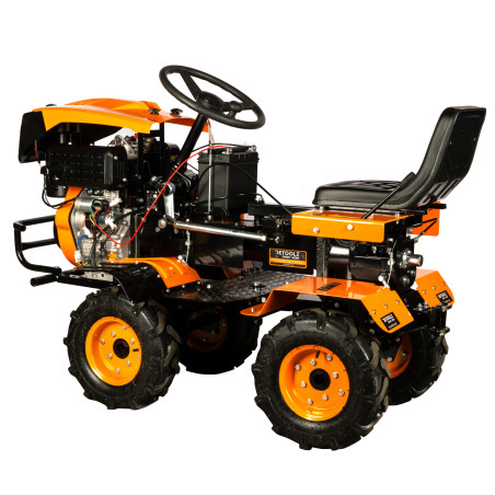 mini tractor detoolz, 17cp, 530cc, motor pe motorina 4t, 4x4, 4 viteze, pornire electrica, 2 cutii de viteze