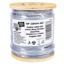 tambur cablu otel zincat micul fermier, plastifiat, diametru 2-3.5mm, lungime 100m