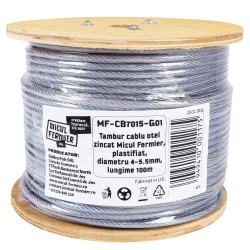 tambur cablu otel zincat micul fermier, plastifiat, diametru 4-5.5mm, lungime 100m
