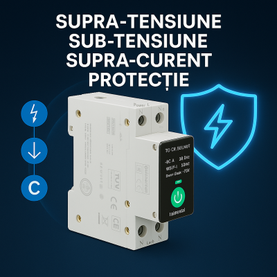 Siguranta Smart WIFI, Reglabila 1-63A, TUYA, Control La Distanta, Protectie Supra si Subtensiune, Supracurent, Control Vocal