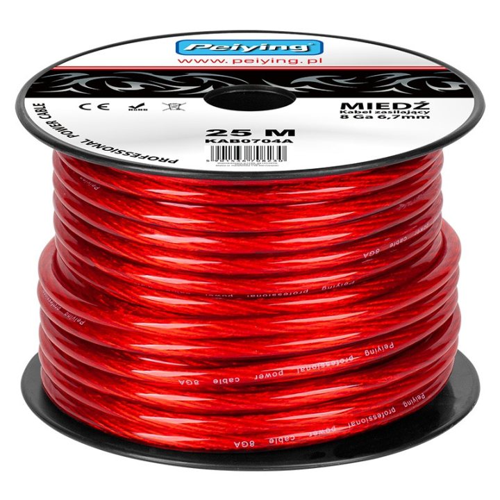 cablu putere cu 8ga (6.7mm/8.31mm2) 25m rosu