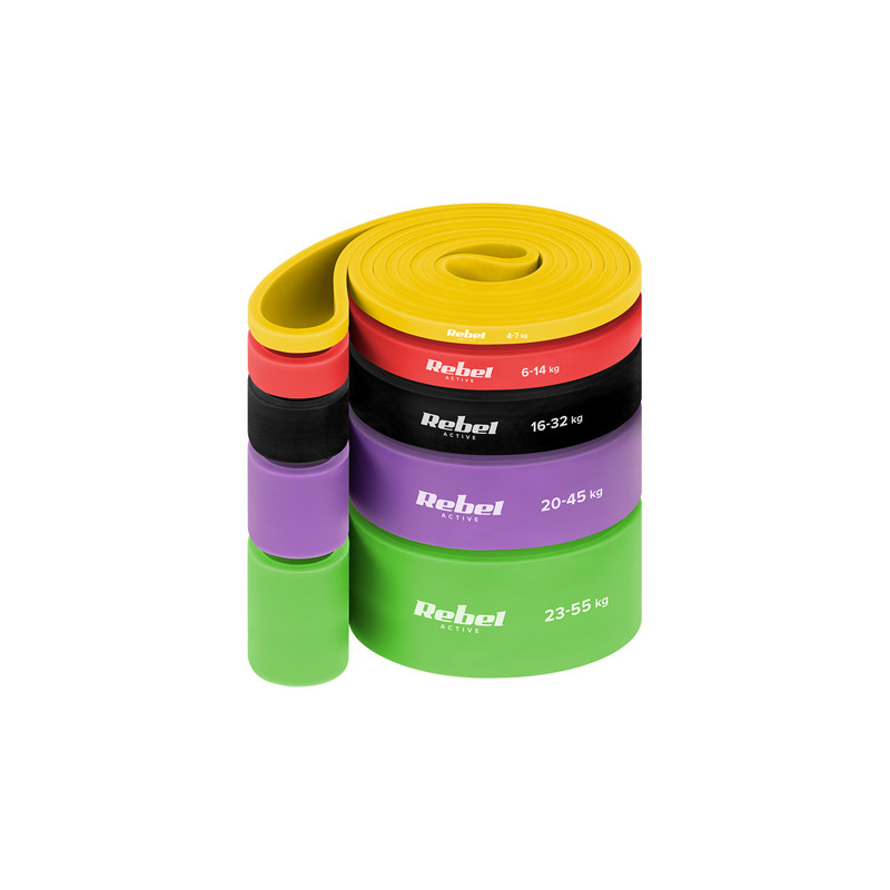 set 5 benzi elastice tpe power band 4-55kg rebel active