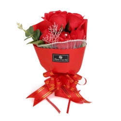 buchet decorativ cu trandafiri in cutie cadou - 23 x 16 x 8 cm