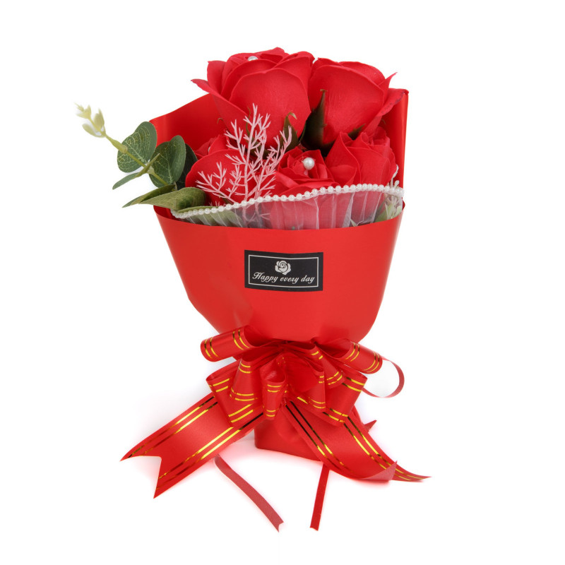 buchet decorativ cu trandafiri in cutie cadou - 23 x 16 x 8 cm