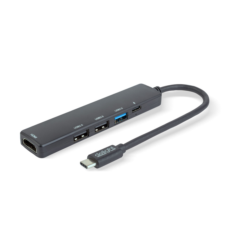 hub usb multifunctional - hdmi + type-c 3.0 - 3xusb-a, 1xtype-c - 5 gbps, 100 w - negru